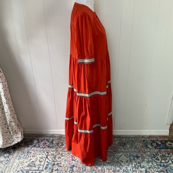 PUROTATTO Orange Tiered Maxi Dress W/ Tan Ribbon Size 44 US 6-8 Made In Italy - Picture 7 of 16